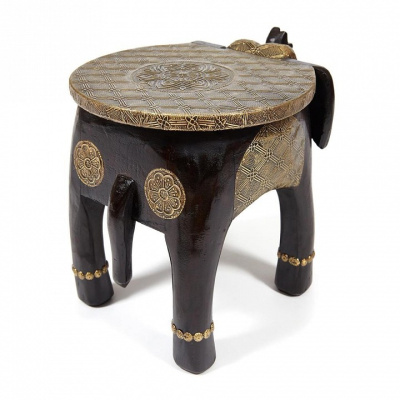 Столик Secret De Maison GOLDEN SLON ( mod. ND-006) дерево манго/латунная чеканка, 40х30х31 см, этническая роспись. Фото