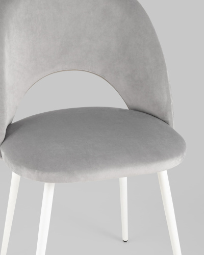 Стул Меган велюр с ромбами светло-серый белые ножки. Фото №8