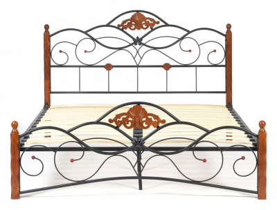 Кровать CANZONA Wood slat base дерево гевея/металл, 140*200 см (Double bed), красный дуб/черный. Фото