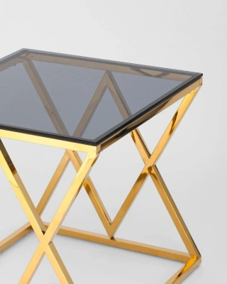 Журнальный стол 55*55 ИНСИГНИЯ золото стекло smoke. Фото