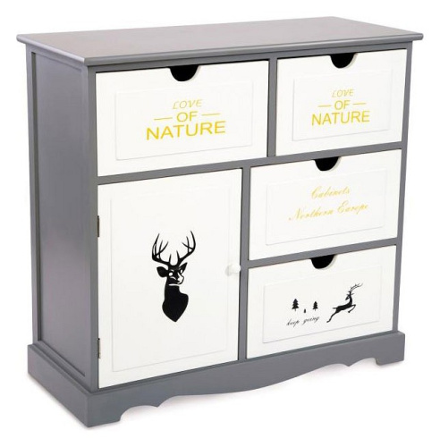 Комод с четырьмя ящиками и дверцей Серый / Ящики, дверца - белый. Фото №1