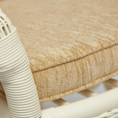 Комплект обеденный ANDREA GRAND (стол со стеклом+6 кресел+ подушки) TCH White (белый), Ткань рубчик, цвет кремовый. Фото