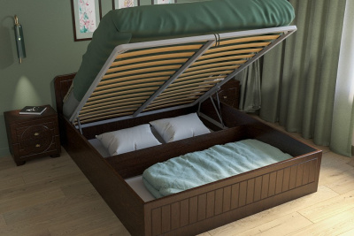 кровать 2000*1600 Монблан МБ-606К с ламелями и п/м орех шоколадный фото кровать 2000*1600 Монблан МБ-606К с ламелями и п/м орех шоколадный. Фото